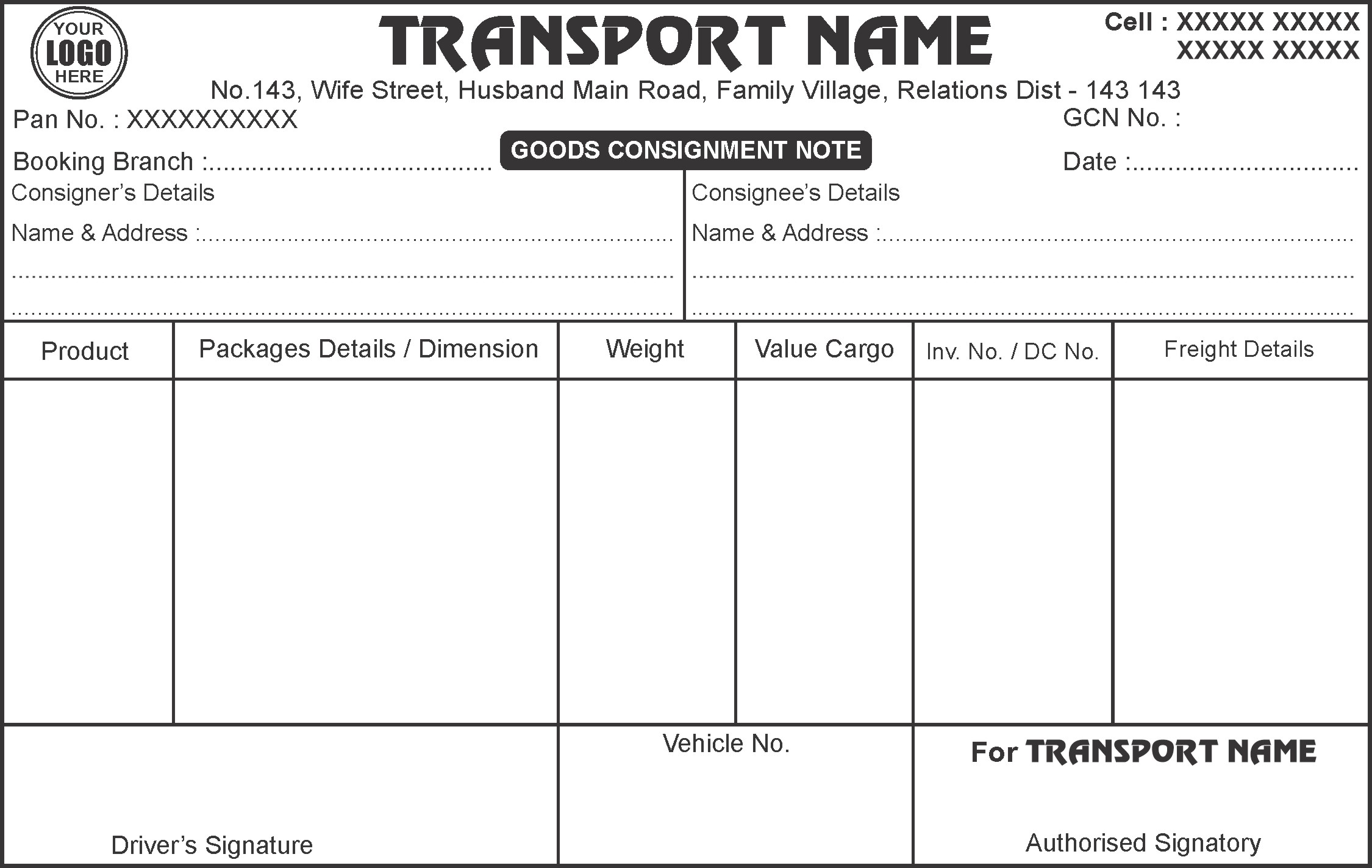 Goods Consignment Note 1 Printing Design