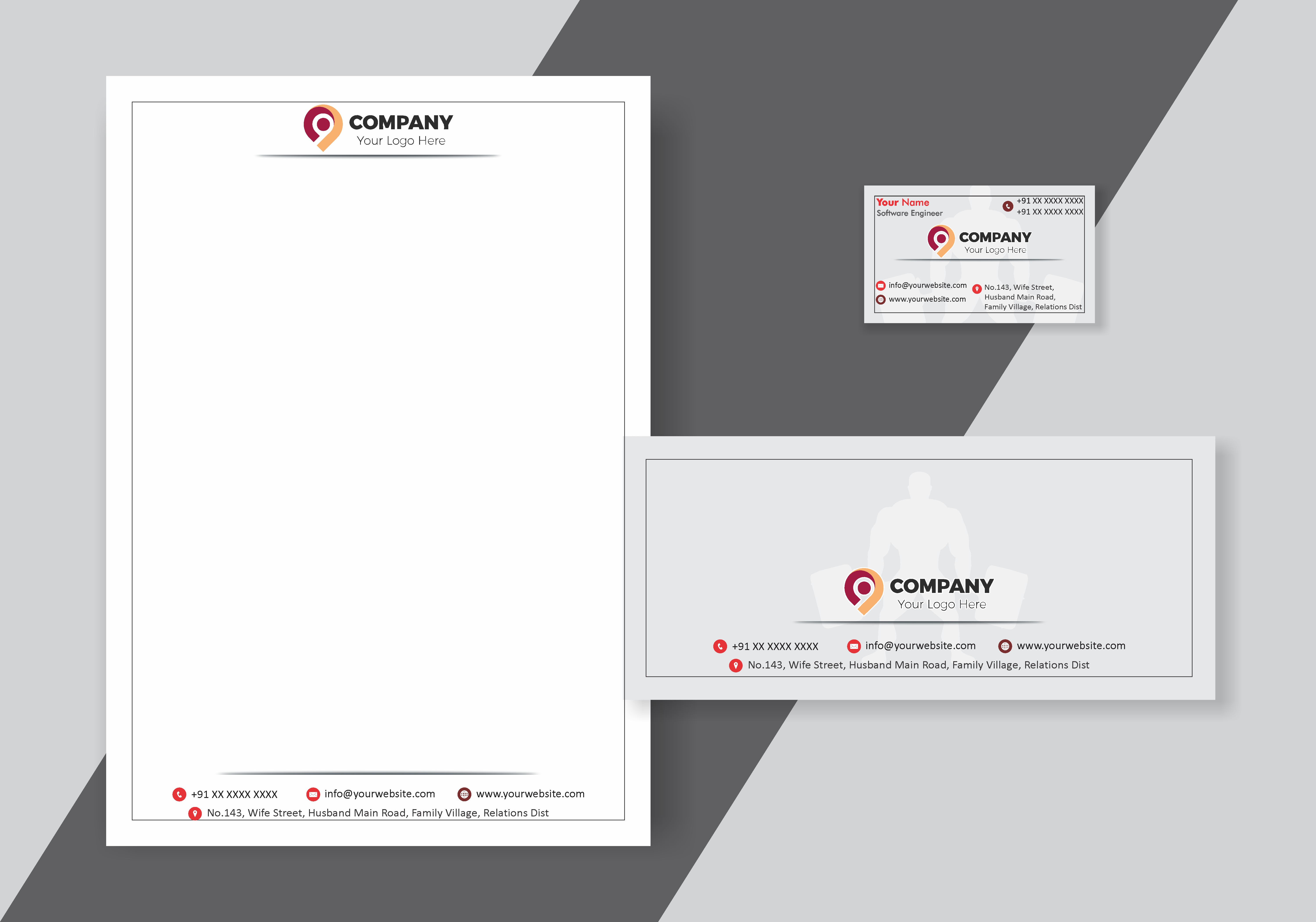 Clean Visiting Card Letterhead Envelope Combo 010