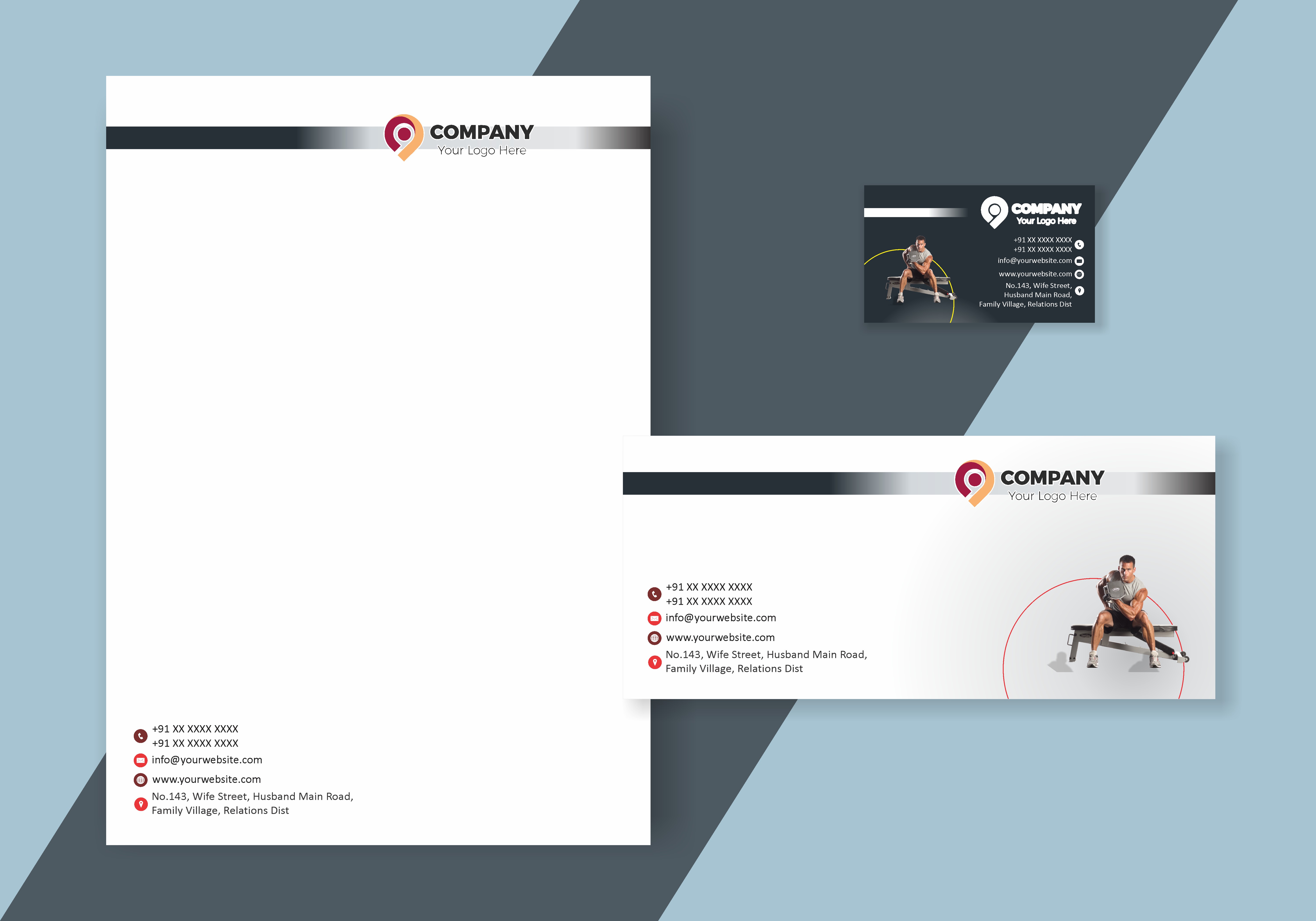 Elegant Visiting Card Letterhead Envelope Combo 015