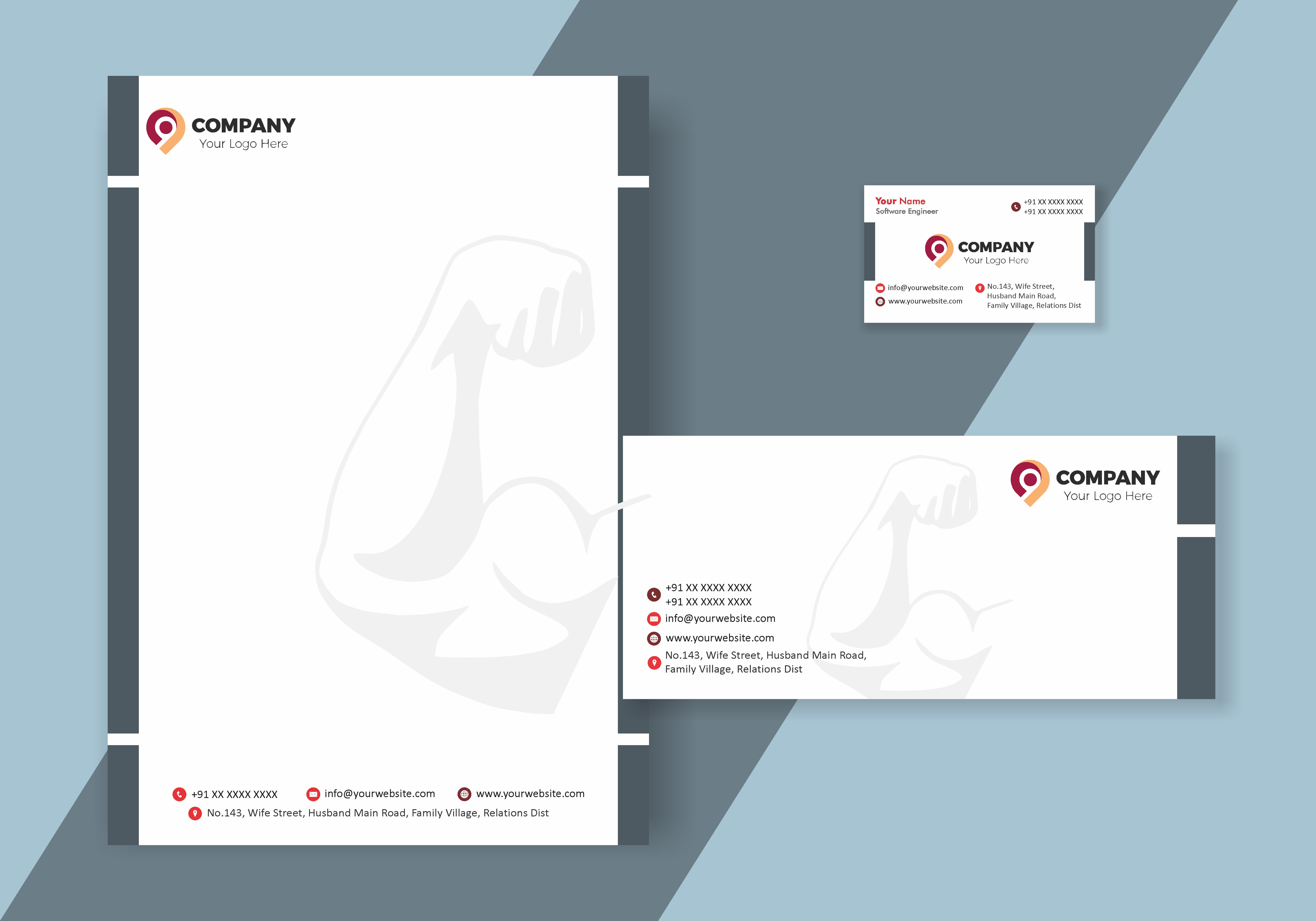 Clean Visiting Card Letterhead Envelope Combo 020