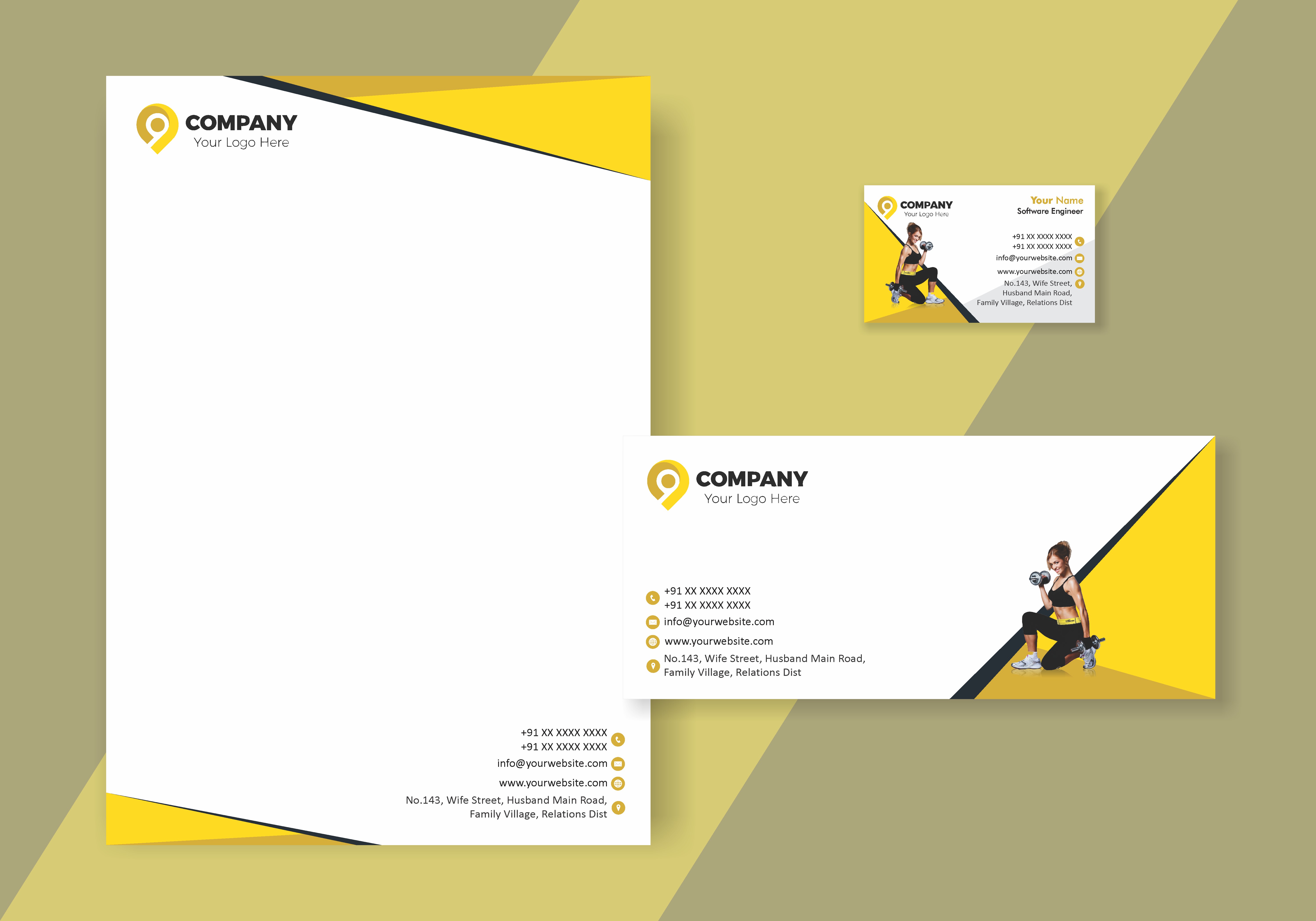 Modern Visiting Card Letterhead Envelope Combo 022