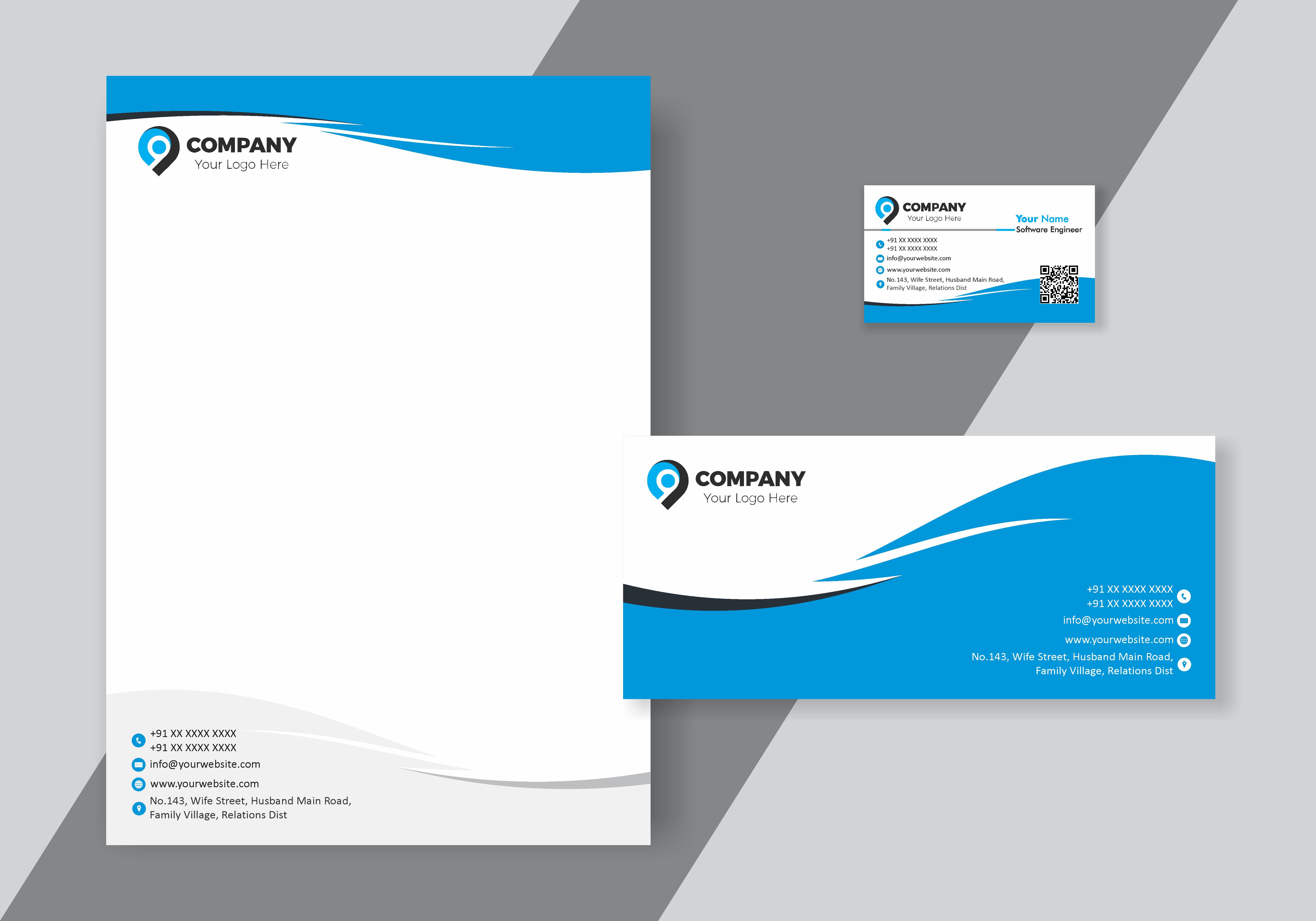 Clean Visiting Card Letterhead Envelope Combo 030