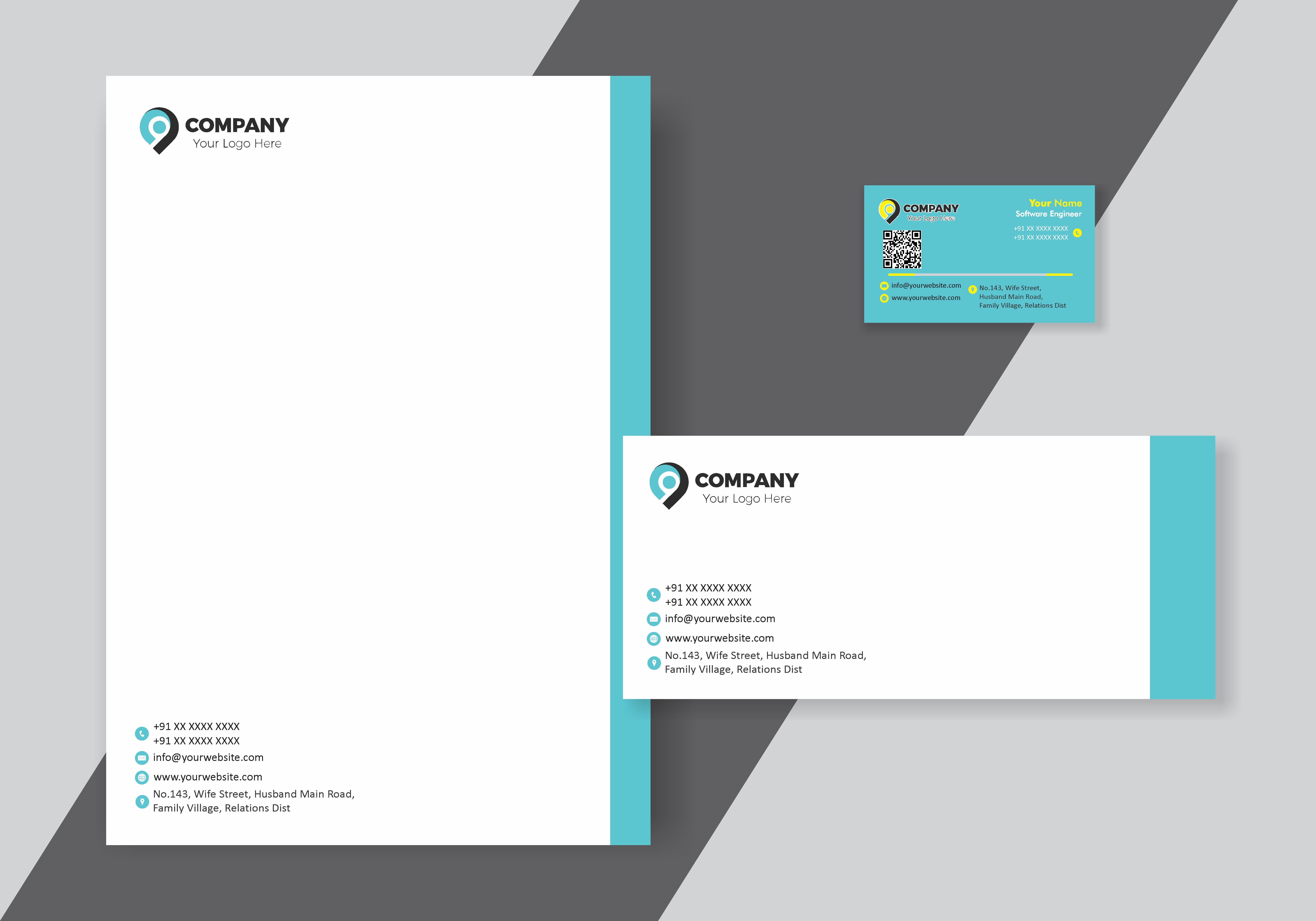 Colorful Visiting Card Letterhead Envelope Combo 049