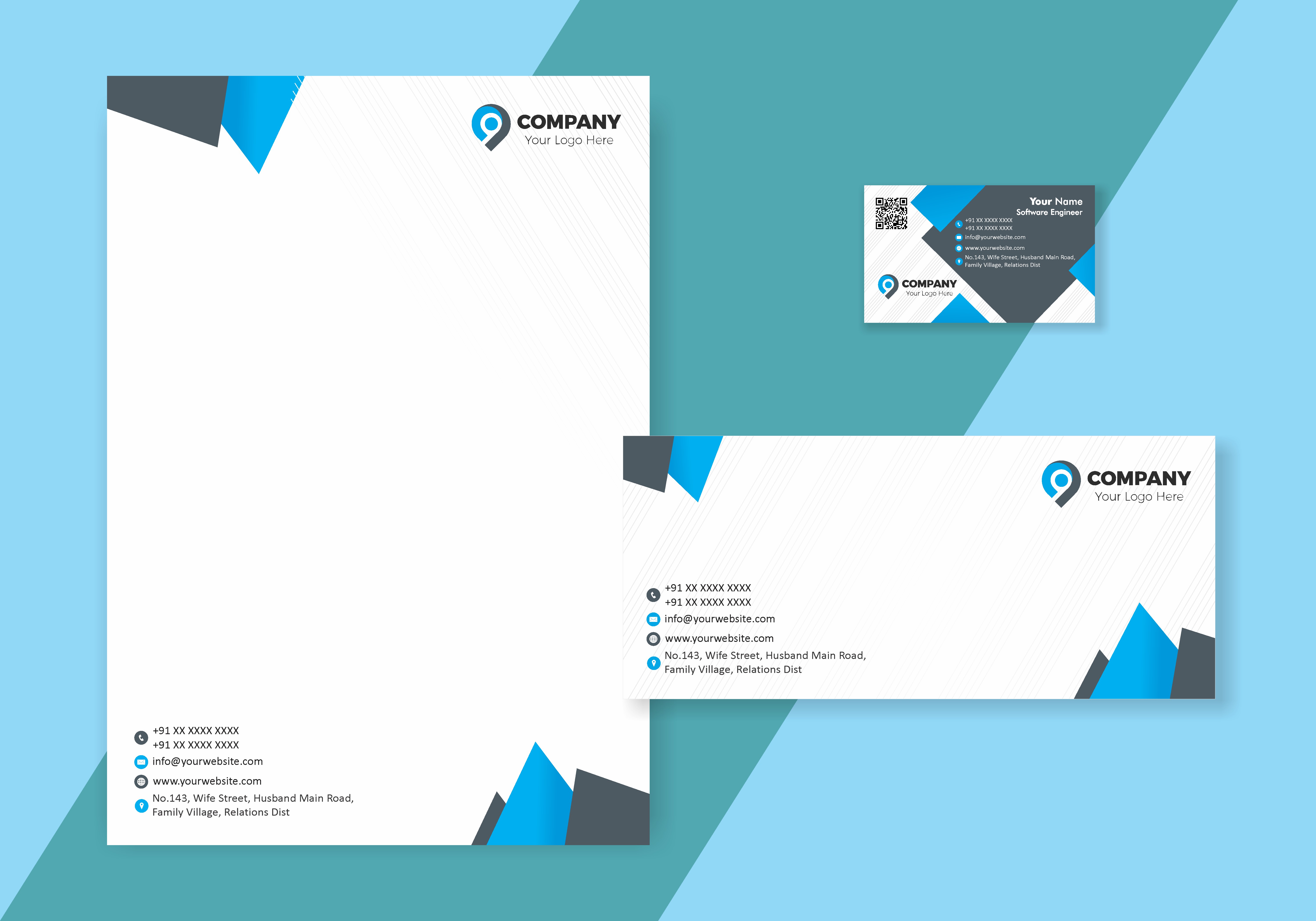 Clean Visiting Card Letterhead Envelope Combo 050
